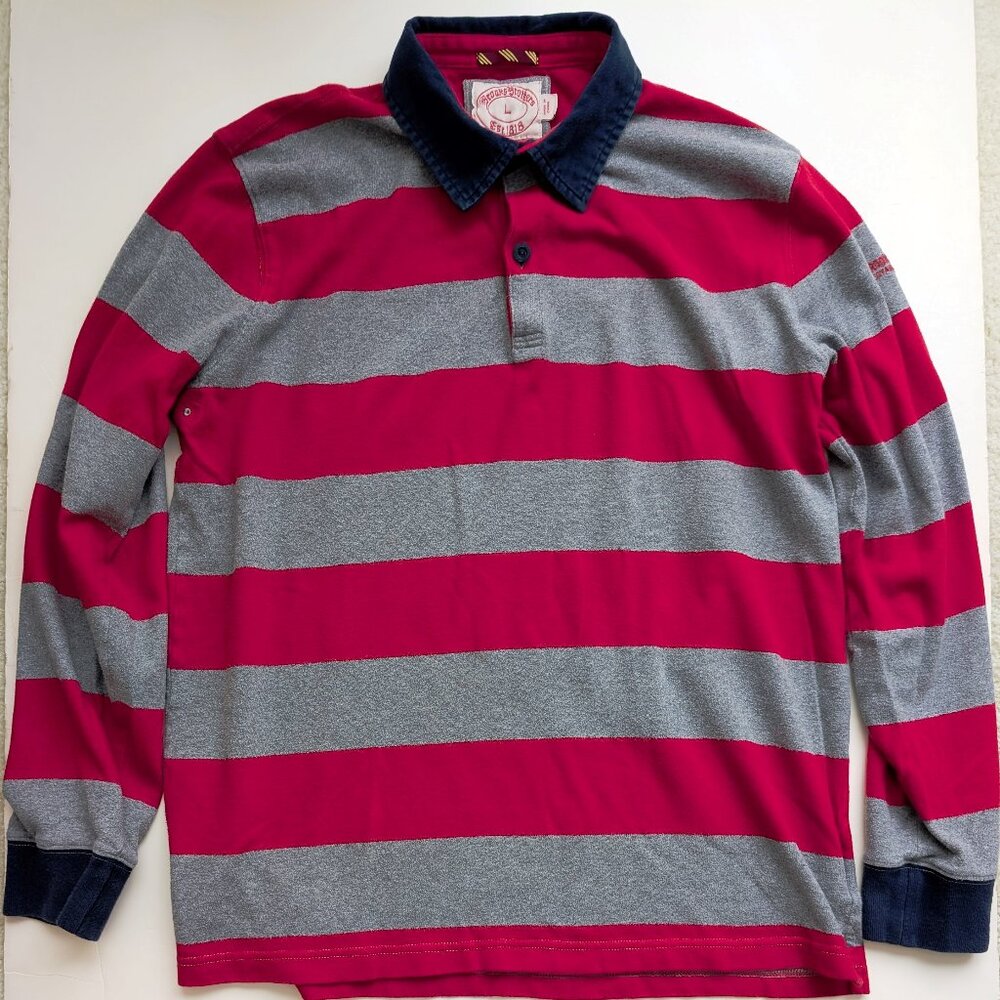 Vintage Brooks Brothers Long Sleeve Polo Gray Red Stripe Large